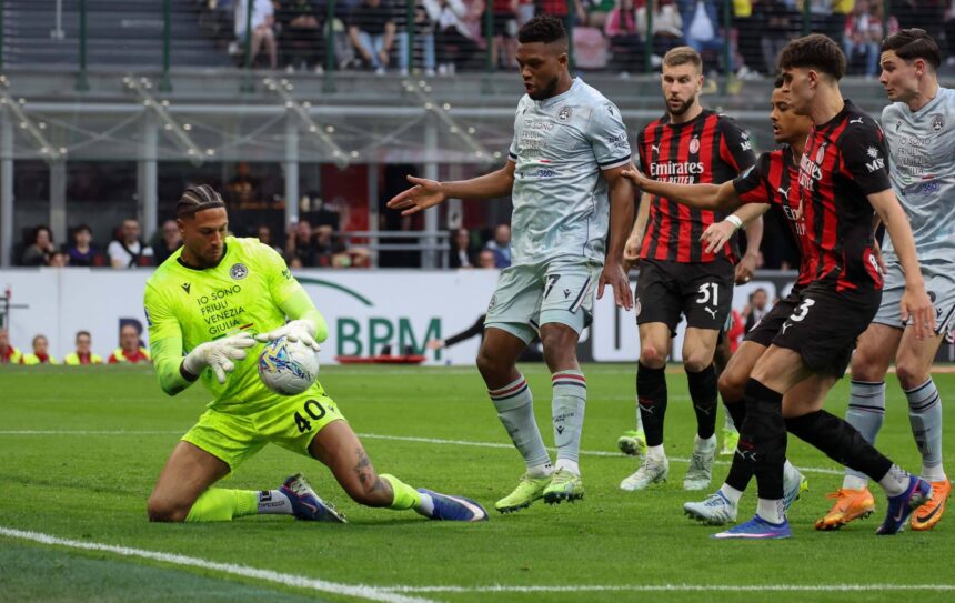 Maduk Okoye in action against AC Milan