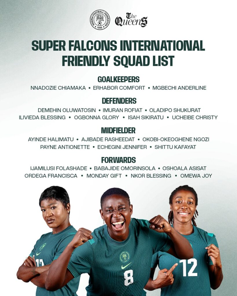 Super Falcons confirm 23-player squad for Senegal friendlies ahead of WAFCON 2026