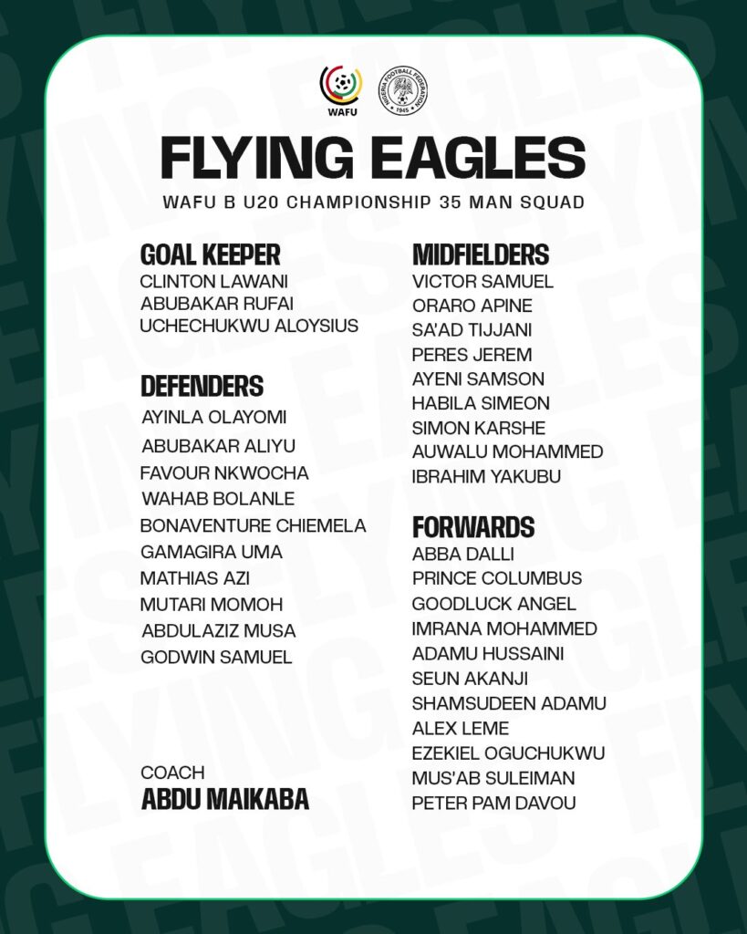 WAFU B U-20 Championship: Abdu Maikaba invites 35 players to Flying Eagles camp