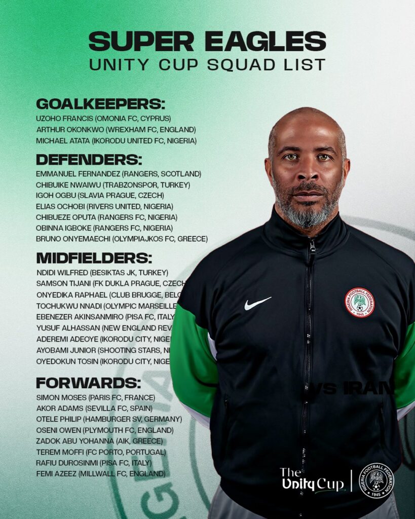 Eric Chelle releases Super Eagles squad for 2026 Unity Cup, International friendlies 38 Eric Chelle releases Super Eagles squad for 2026 Unity Cup, International friendlies
