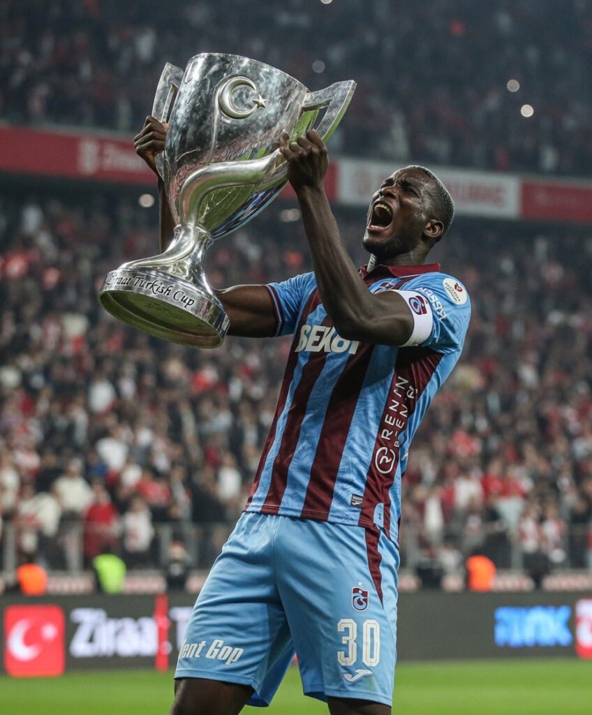 Paul Onuachu celebrates passionately with the Turkish Cup trophy