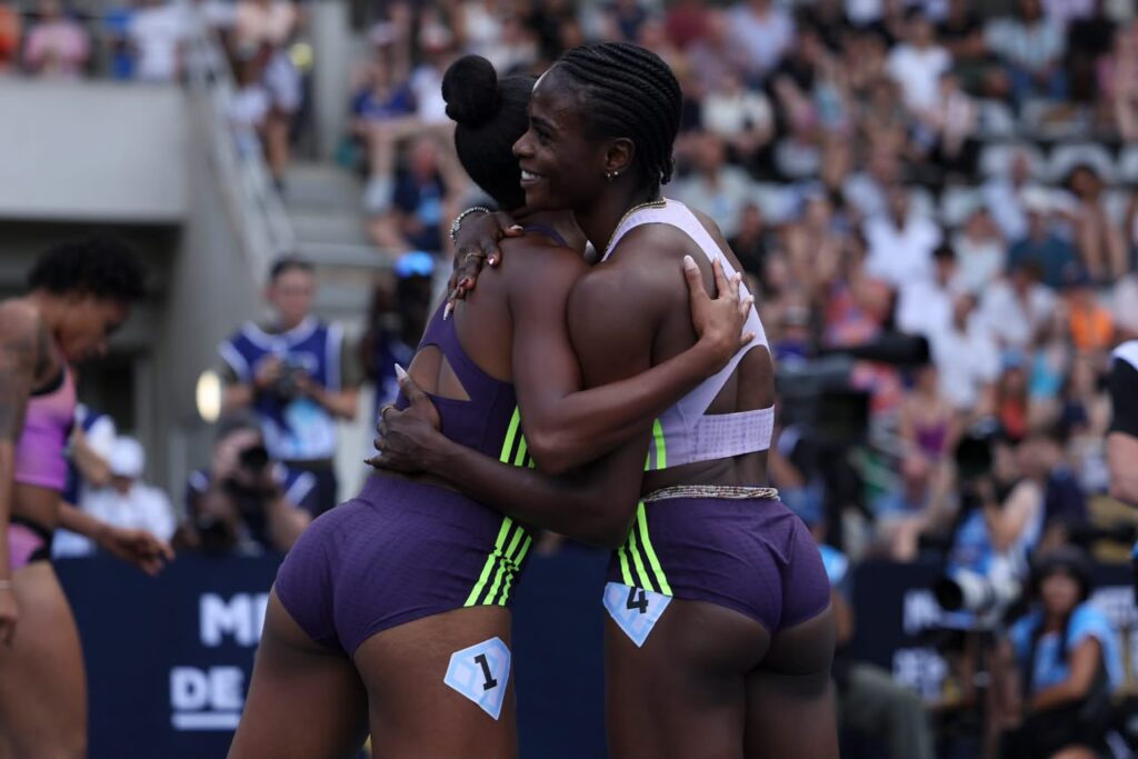 Tobi Amusan celebrating after winning 2026 Paris Diamond League