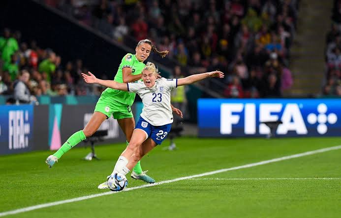 Ashleigh Plumptre (back) in action for the Super Falcons