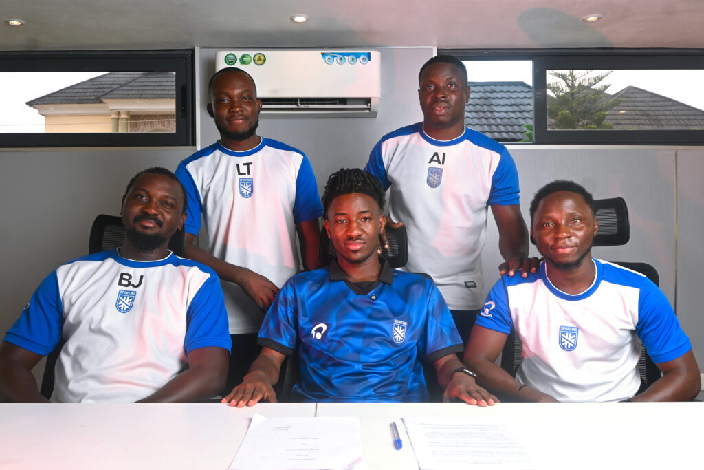 Sporting Lagos complete signing of CHAN Eagles midfielder Haruna Hadi 38 Haruna Hadi middle with Sporting Lagos coaching crew
