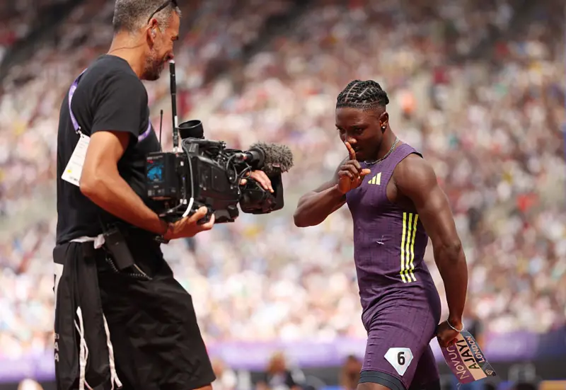 Kanyinsola Ajayi storms to London Diamond League victory in 9.84 seconds 38 Kanyinsola Ajayi celebrates winning the 100m sprint at the London Diamond League