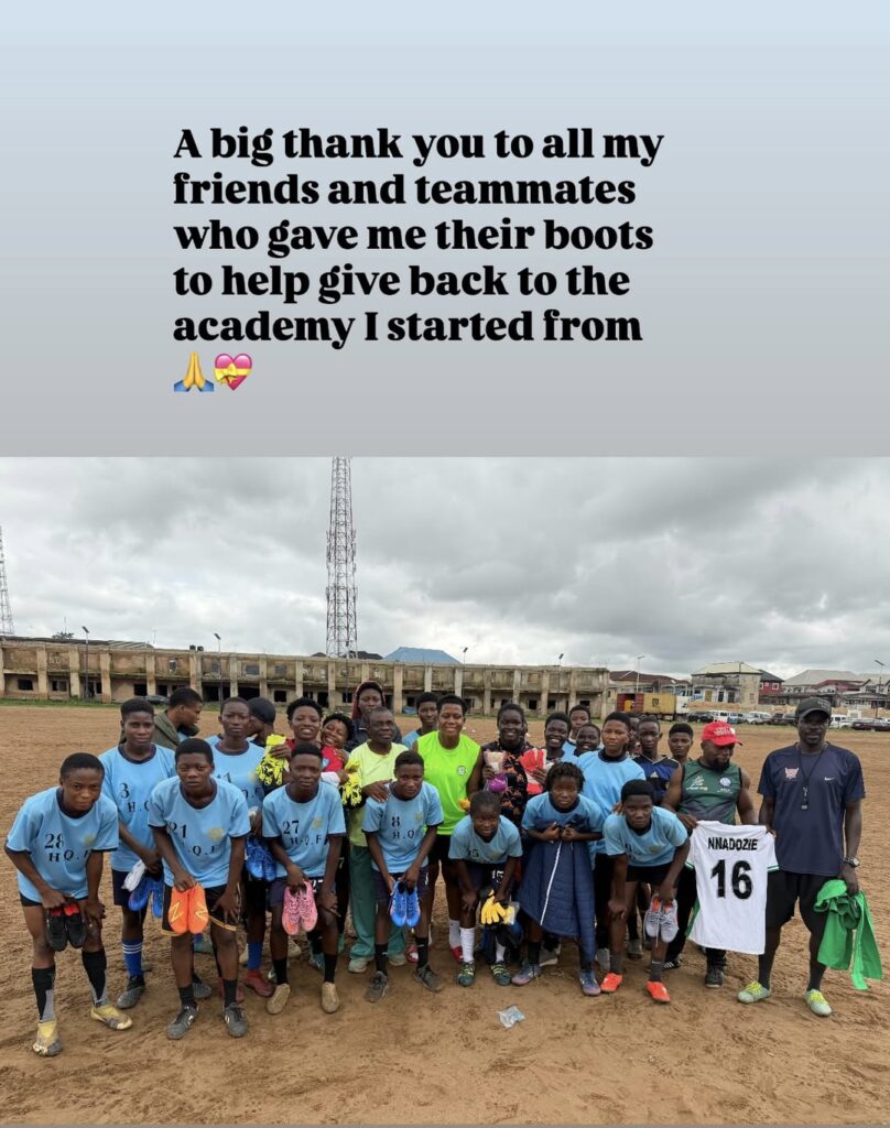Chiamaka Nnadozie donates boots, gloves to young female footballers in childhood academy
