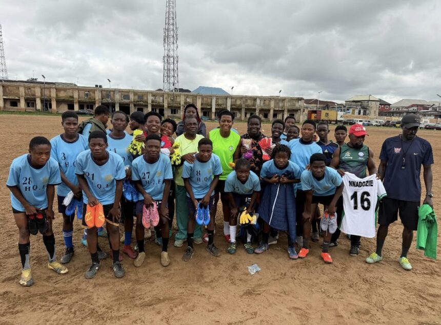 Chiamaka Nnadozie donates boots, gloves to young female footballers in childhood academy
