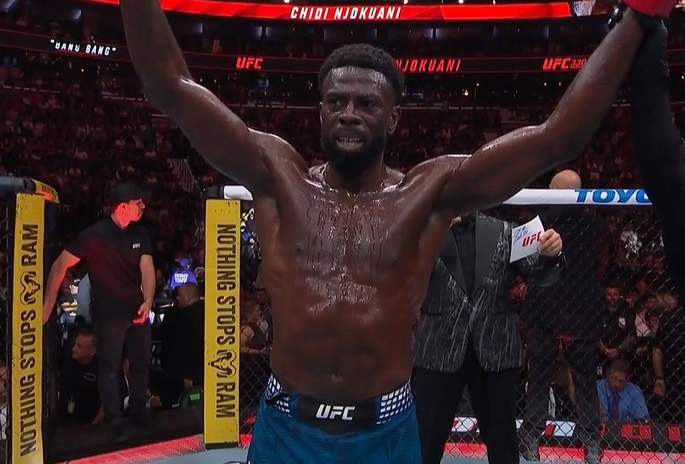 Chidi Njokuani celebrates his win over Joel Alvarez