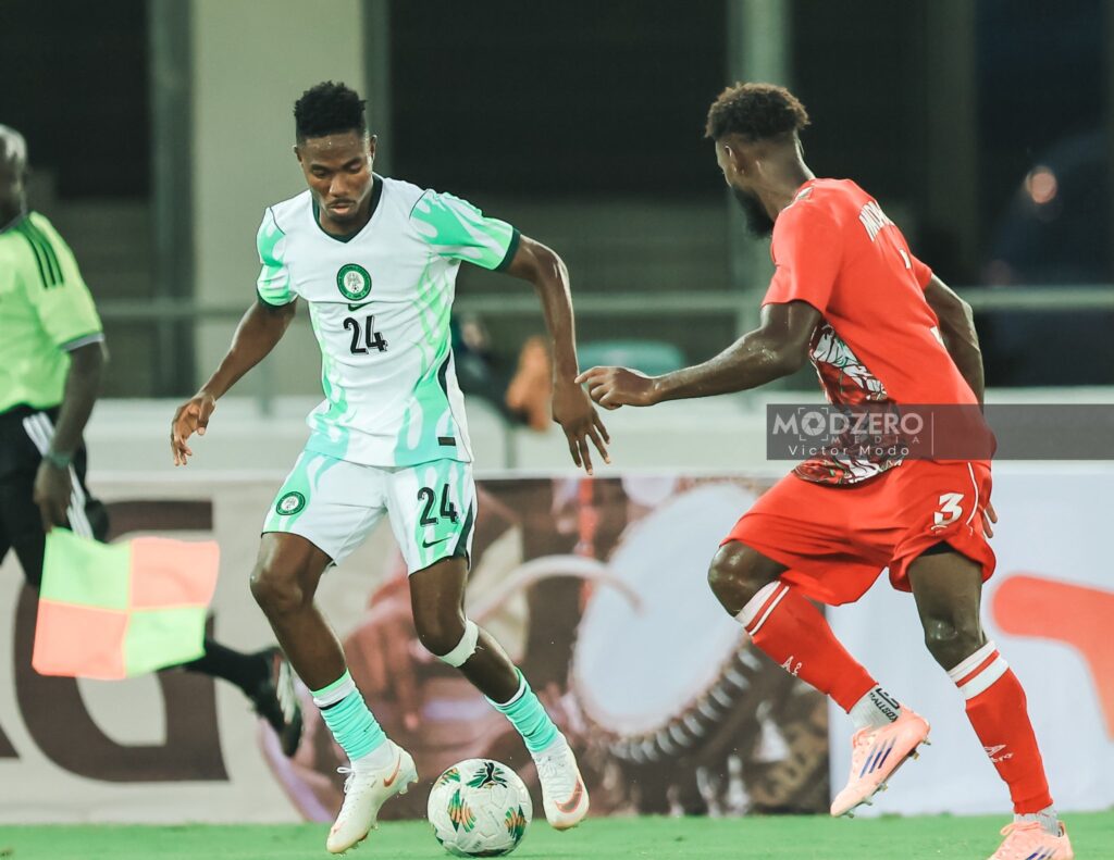 Moses Usor reacts after scoring winning goal on Super Eagles debut