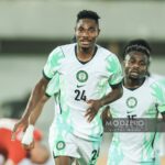 Moses Usor reacts after scoring winning goal on Super Eagles debut
