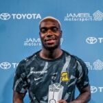 ‎George Ilenikhena reacts after brace and Man of the Match award against Al-Nassr