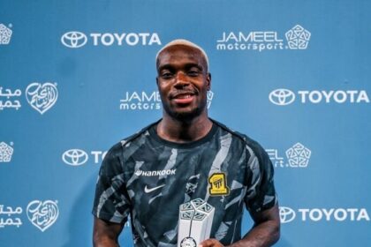 ‎George Ilenikhena reacts after brace and Man of the Match award against Al-Nassr