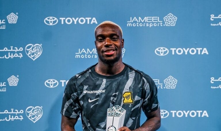 ‎George Ilenikhena reacts after brace and Man of the Match award against Al-Nassr