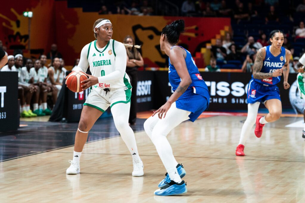 D'Tigress' Amy Okonkwo (left) in action against France
