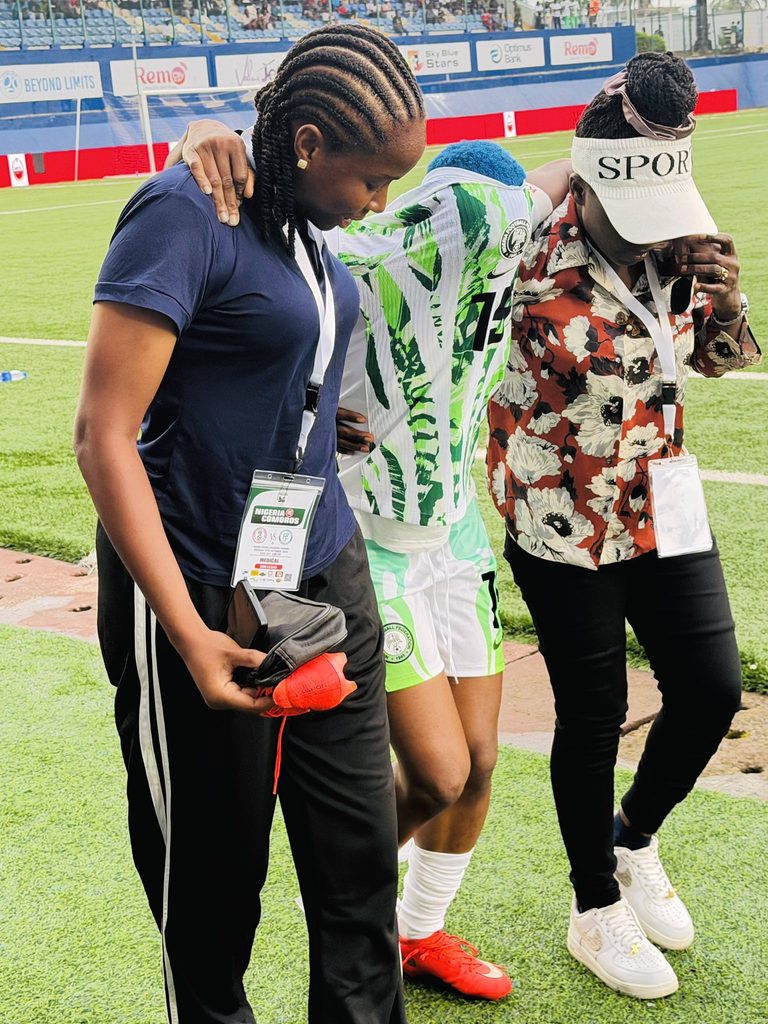Rasheedat Ajibade suffers ankle injury, leaves pitch in tears in Nigeria’s 5-0 thrashing of Comoros