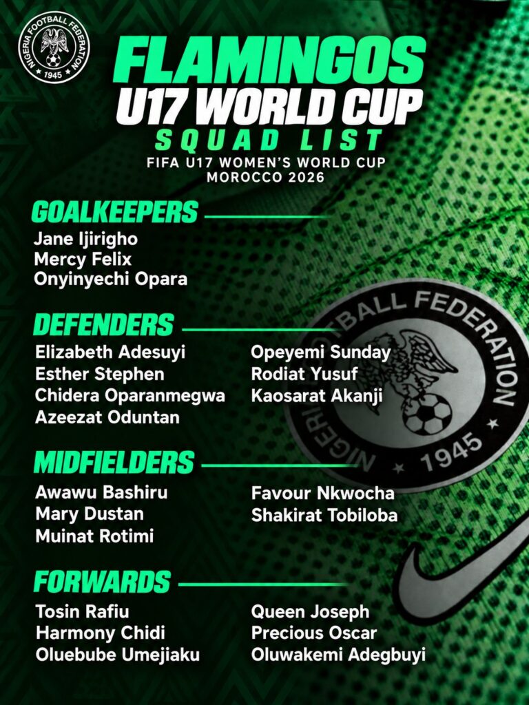 Flamingos name 21-Player squad for 2026 FIFA U-17 Women’s World Cup