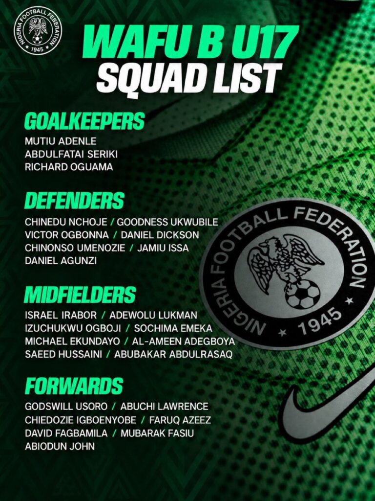Golden Eaglets name 25-man squad for WAFU-B U17 Championship