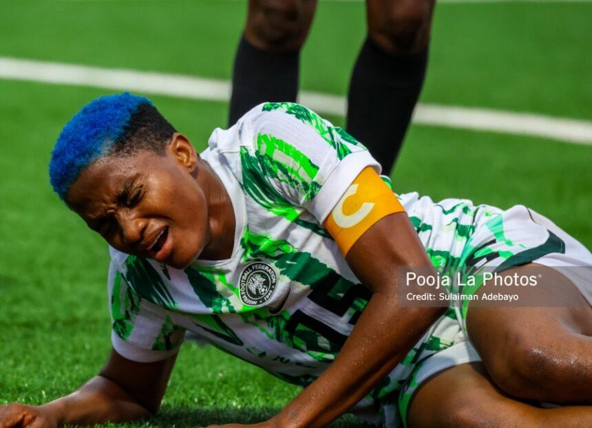 Rasheedat Ajibade suffers ankle injury, leaves pitch in tears in Nigeria’s 5-0 thrashing of Comoros